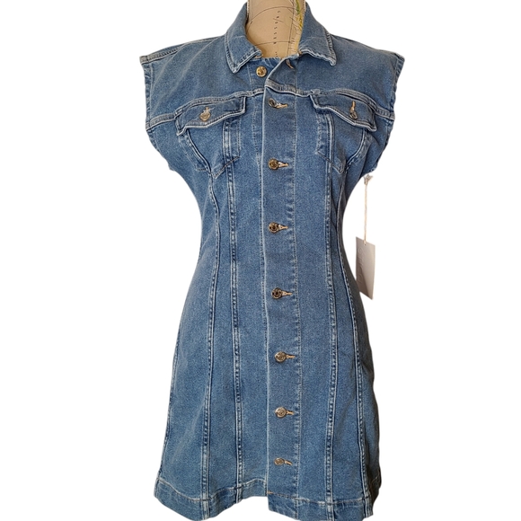 ETICA X Anthro Size Medium Gabriela Seamed Coba Blue Denim Fitted Mini Dress NWT - Picture 2 of 13